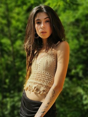 Toonzshop Aema Crochet Crop Top Blast Dam Beige | ABPMX-1946