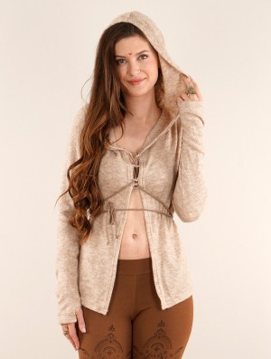 Toonzshop Awenäe Hooded Cardigan With Front Lacing Kofta Dam Beige | EYCRJ-5381