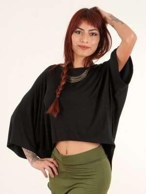 Toonzshop Daedra Bat Wing Sleeve Crop Top Blast Dam Svarta | IEHZN-3712