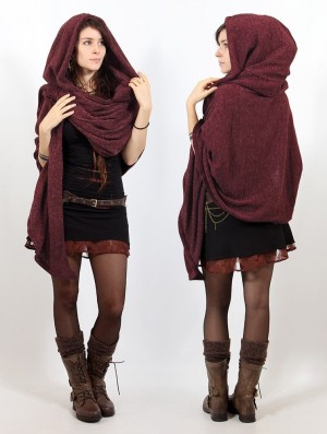 Toonzshop Danae Hooded Cape Ponchos Dam Mottled wine | TFMIR-1409