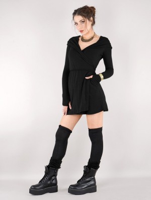 Toonzshop Dark Wrap Sweater Dress Klänning Dam Svarta | BEAQJ-7361