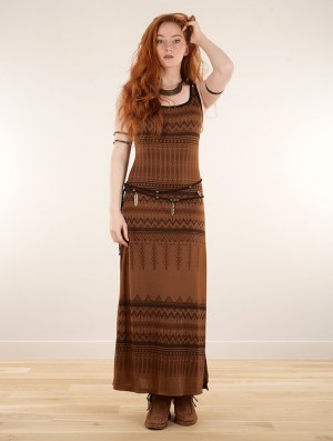 Toonzshop Electra Aztec Printed Long Split Strappy Dress Klänning Dam Sienna | GDMQN-5732