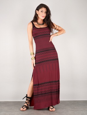 Toonzshop Electra Aztec Printed Long Split Strappy Dress Klänning Dam Mörkröda | XMTKQ-0821