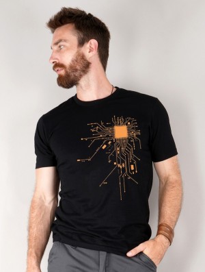 Toonzshop Electrosystem Printed Short Sleeve T-shirt T-Shirt Herr Svarta Orange | VNIZG-3287