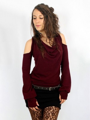 Toonzshop Elixir Bare Shoulder Pullover Pullover Dam Wine | DPLWH-6387