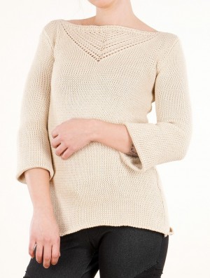 Toonzshop Endariadef Open Work Boat Neck Knit Sweater Tröja Dam Beige | VHBMO-4058