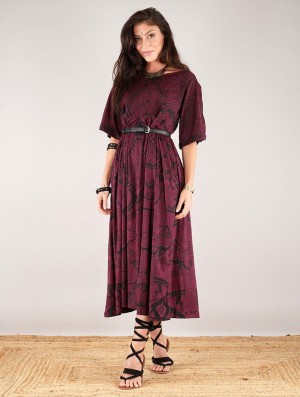 Toonzshop Eorynn Africa Printed Oversized Long Dress Klänning Dam Wine | DBCRN-7342