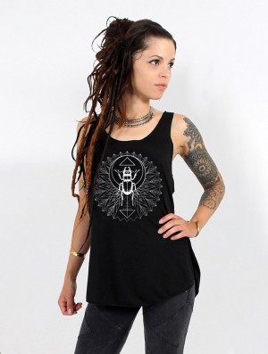 Toonzshop Geometric Scarab Printed Tank Top Linne Dam Svarta Silver | VHPXU-3276