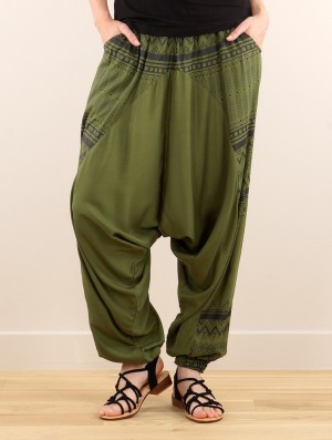 Toonzshop Ginie Aztec Light Harem Pants Byxor Dam Khaki Svarta | OHZIA-3190