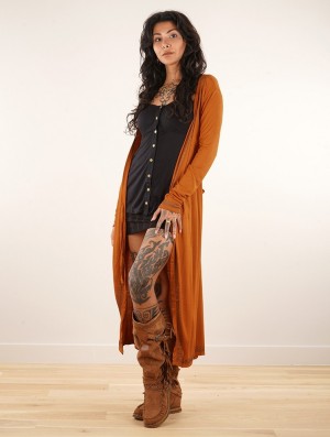 Toonzshop Irwaen Indie 2in1 Cardigan/Long Sleeve Midi Dress Klänning Dam Rusty | SHTPQ-5120