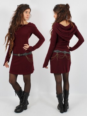 Toonzshop Karmäa Hooded Sweater Dress Klänning Dam Wine | LIDTZ-5218