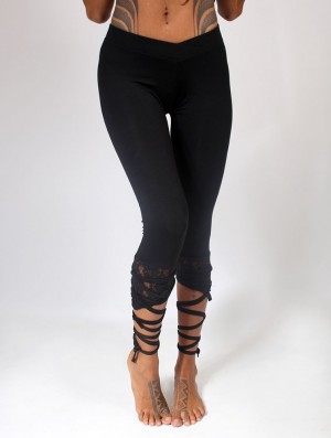 Toonzshop Lï-jaa Short Pointy Leggings With Lace Leggings Dam Svarta | MWTNE-8209