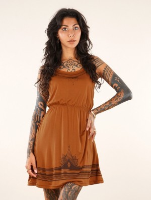 Toonzshop Lotus Oromë Printed Strappy Short Dress Klänning Dam Rusty | FUXJT-5821