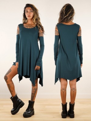 Toonzshop Luinila Short Dress With Detachable Sleeves Klänning Dam Teal | ZSGJQ-6583