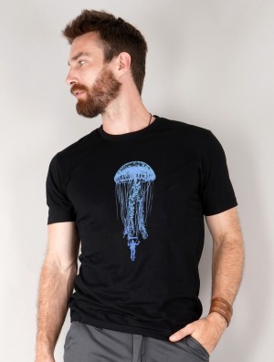 Toonzshop Medusa Parachute Printed Short Sleeve T-shirt T-Shirt Herr Svarta | MOCSI-7508