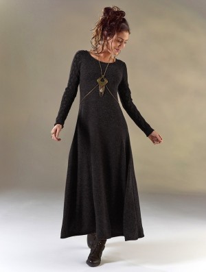 Toonzshop Melisandre Crochet Long Sleeve Long Sweater Dress Klänning Dam Svarta | ZSETB-2104