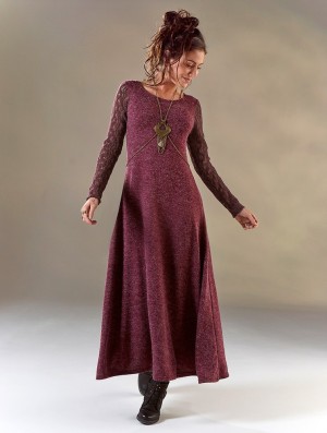 Toonzshop Melisandre Crochet Long Sleeve Long Sweater Dress Klänning Dam Wine | IRXYM-7426