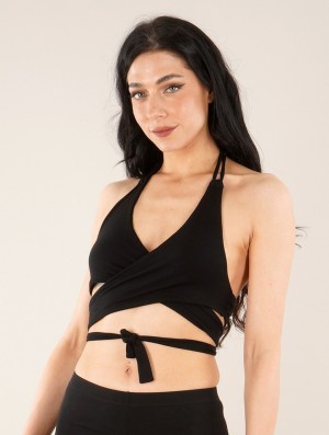 Toonzshop Nahri Crop Top Bra With Deep Halter Neckline BH Dam Svarta | QRTEA-6281