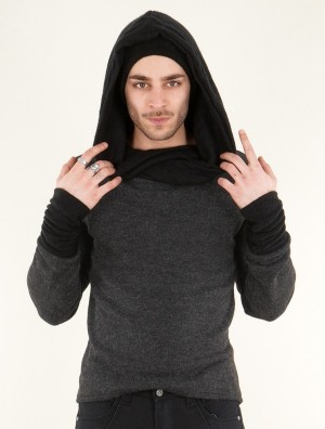 Toonzshop Nemöo Big Collar Hooded Sweater Tröja Herr Mörkgrå | JFTHD-4032