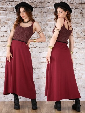 Toonzshop Nymph Long Dress With A Crochet Chest Klänning Dam Wine | YGINA-0396