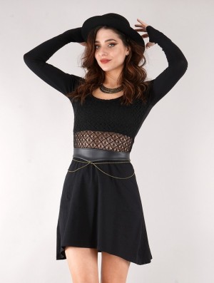 Toonzshop Nymphea Skater Dress With Crochet Klänning Dam Svarta | PVBUY-7329