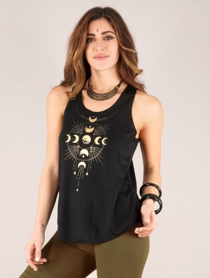 Toonzshop Phase Lune Printed Tank Top Linne Dam Svarta Guld | KLOBX-7431