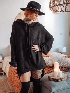 Toonzshop Rashmi Oversized Long Hooded Jumper Tröja Dam Svarta | SXTQE-5902