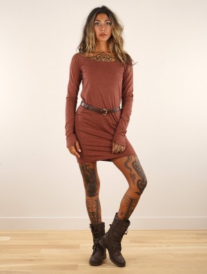 Toonzshop Saädiya Long Sleeve Short Dress Klänning Dam Mottled sienna | MCFJN-0437