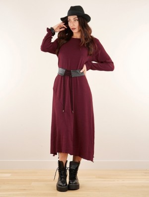 Toonzshop Wasilah Long Sweater Dress Klänning Dam Wine | VQABT-5794