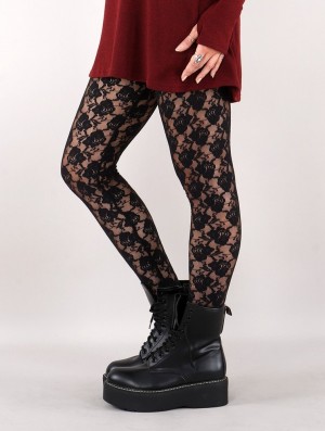 Toonzshop Yaö-kö Lace Long Leggings Leggings Dam Svarta | PIMGR-4790