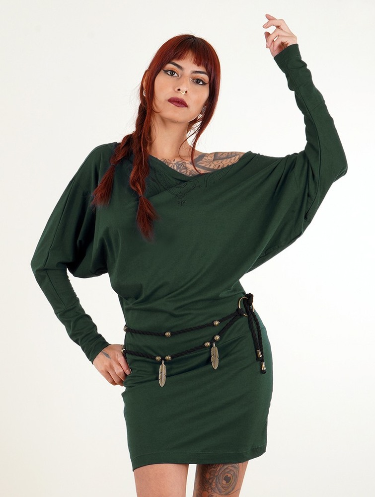 Toonzshop Aliyan Zohraa Batwing Sleeves Short Dress Klänning Dam Gröna | KUIHO-7821