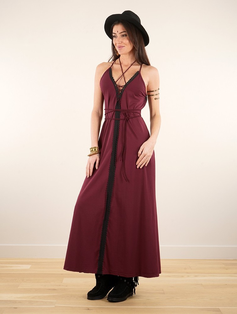 Toonzshop Amulette Lace-up Split Long Dress Klänning Dam Wine | MPSKW-5193