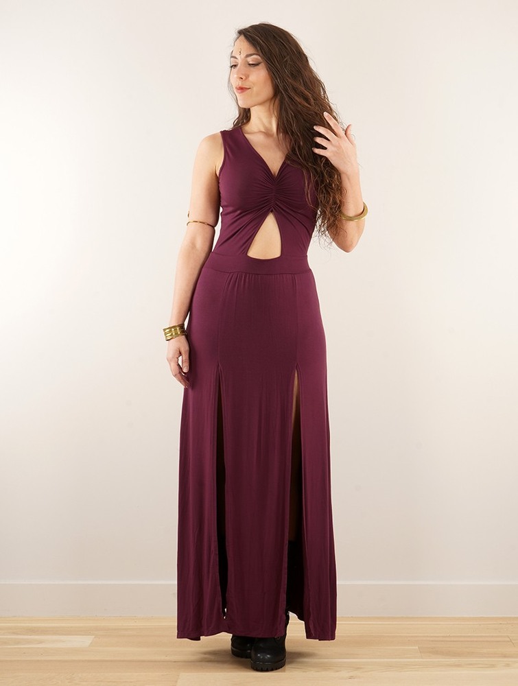 Toonzshop Andreas Long Split Strappy Dress Klänning Dam Wine | BUXIZ-7642