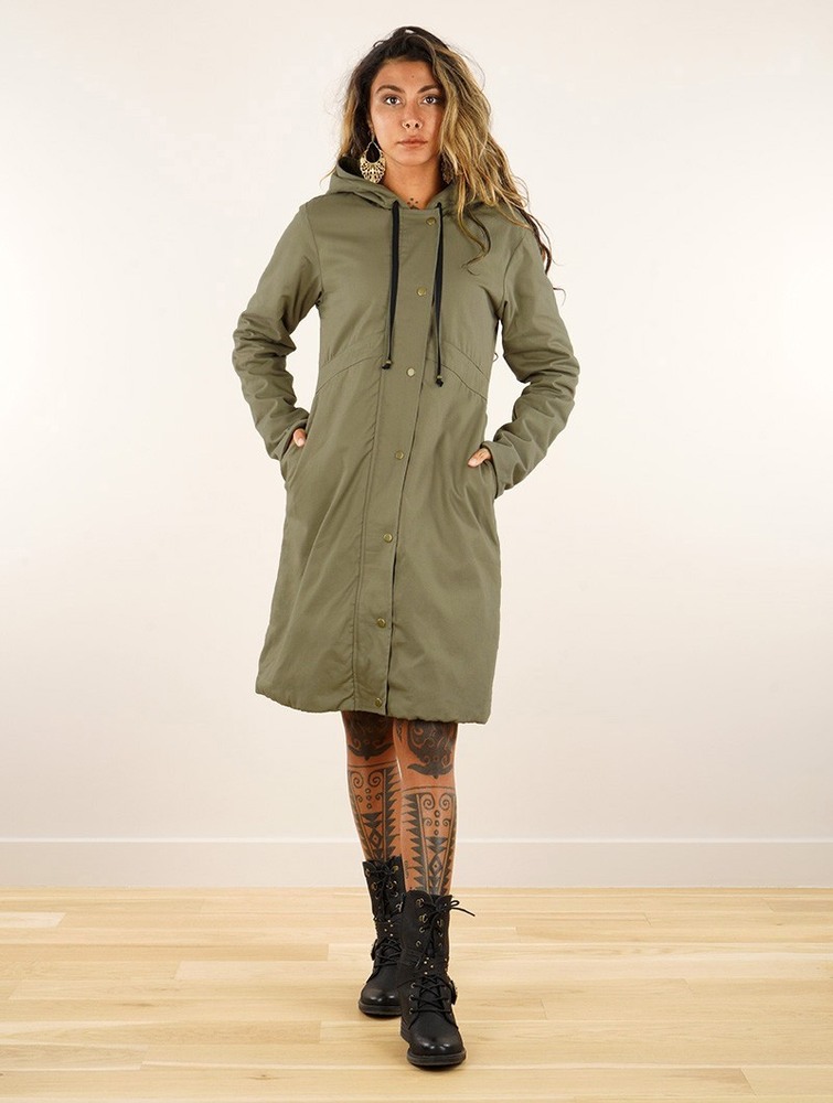 Toonzshop Ase Long Hooded Coat Rockar Dam Khaki | CXYAT-0651