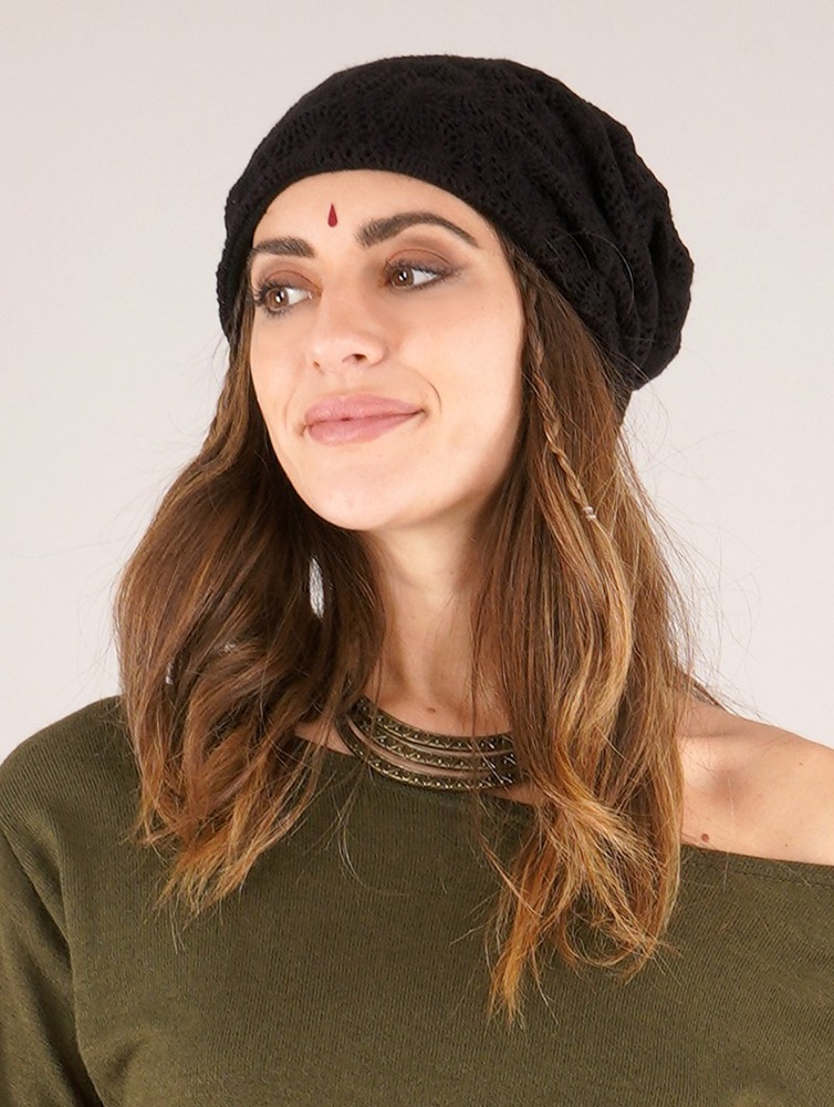 Toonzshop Aslan Pleated Crochet Beanie Mössa Dam Svarta | TCMLY-3180