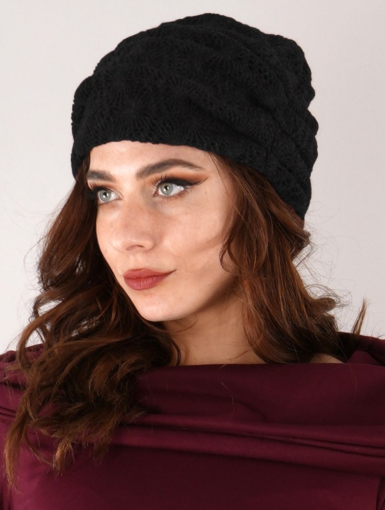 Toonzshop Aslan Pleated Crochet Beanie Mössa Dam Svarta | TCMLY-3180