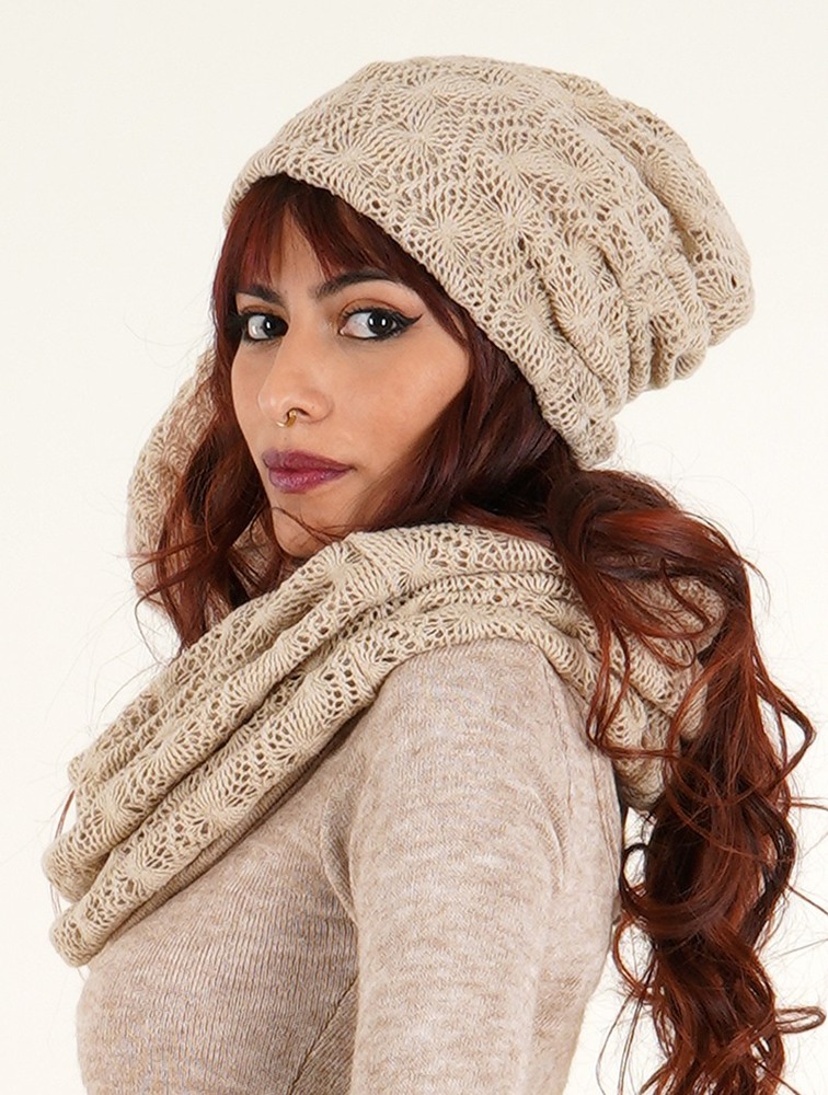 Toonzshop Aslan Pleated Crochet Beanie Mössa Dam Beige | UXJVI-3907