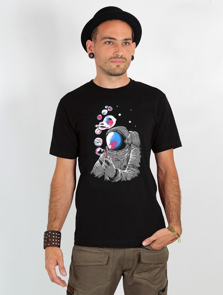 Toonzshop Astronaut Planet Bubble Printed Short Sleeve T-shirt T-Shirt Herr Svarta | NZHMY-0782