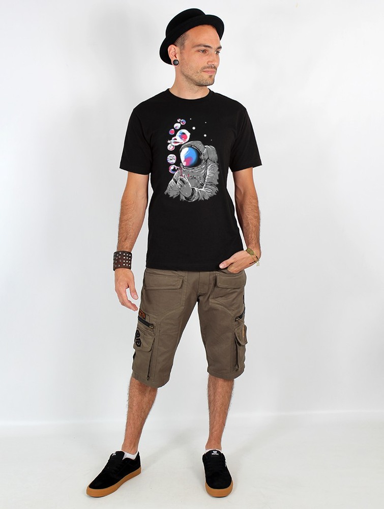 Toonzshop Astronaut Planet Bubble Printed Short Sleeve T-shirt T-Shirt Herr Svarta | NZHMY-0782