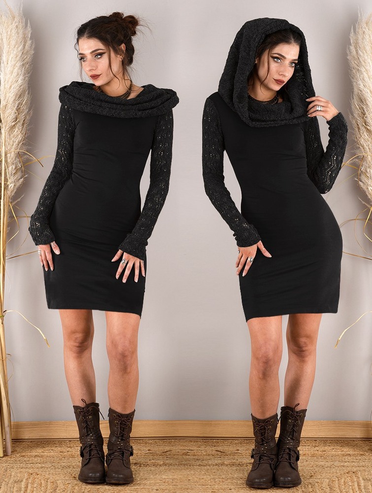 Toonzshop Atmäa Crochet Long Sleeved Dress Klänning Dam Svarta | GLUET-1450