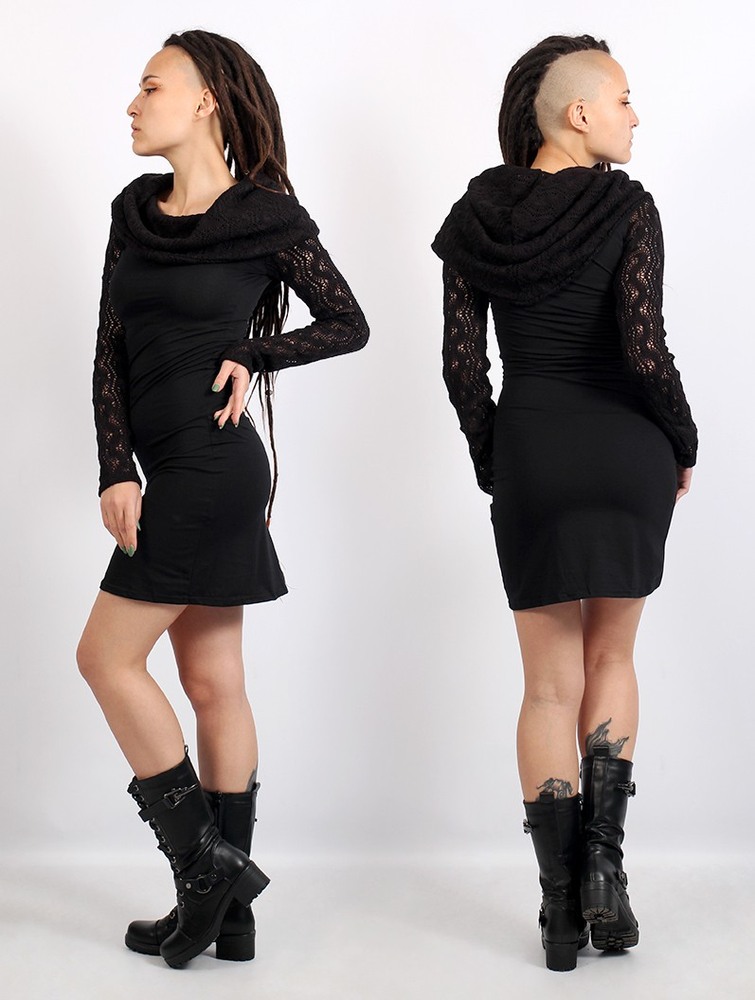 Toonzshop Atmäa Crochet Long Sleeved Dress Klänning Dam Svarta | GLUET-1450