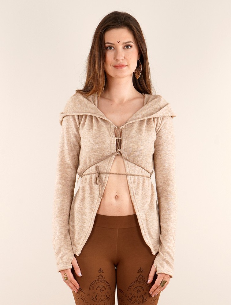 Toonzshop Awenäe Hooded Cardigan With Front Lacing Kofta Dam Beige | EYCRJ-5381