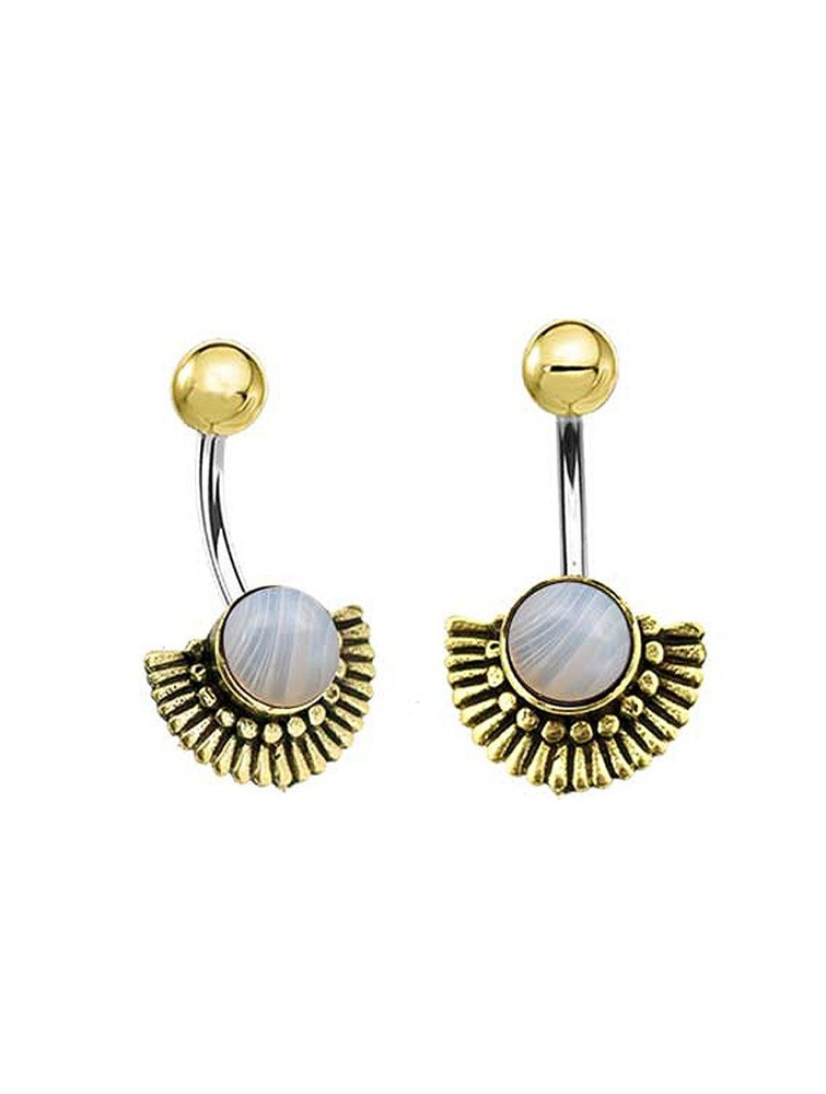 Toonzshop Aylin Botswana Agate Golden Brass Belly Piercing BH Dam | NKDIL-7940