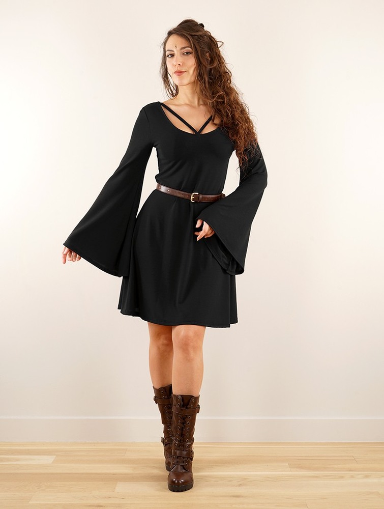 Toonzshop Black Moon Reversible Flared Long Sleeve Dress Klänning Dam Svarta | BTFYM-5931