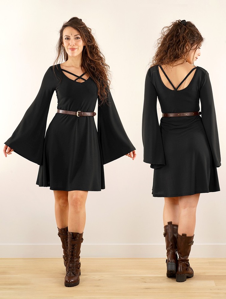 Toonzshop Black Moon Reversible Flared Long Sleeve Dress Klänning Dam Svarta | BTFYM-5931