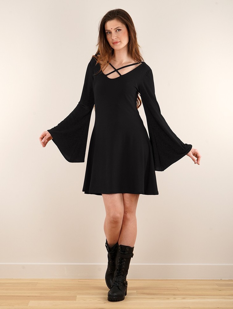 Toonzshop Black Moon Reversible Flared Long Sleeve Dress Klänning Dam Svarta | BTFYM-5931