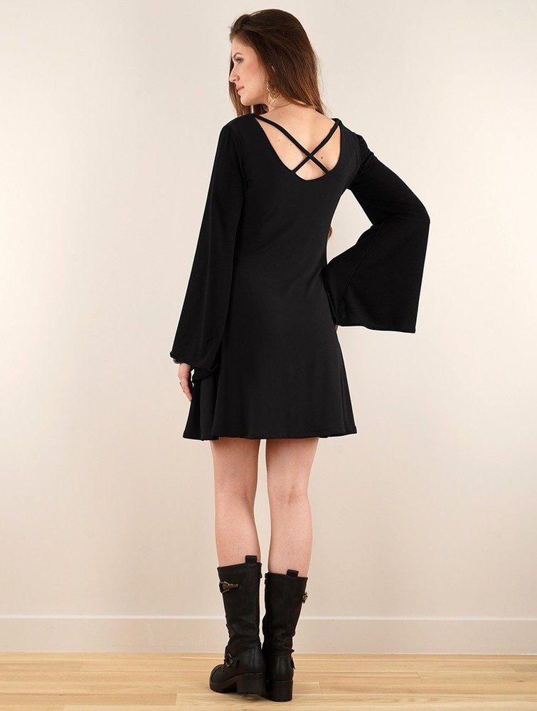 Toonzshop Black Moon Reversible Flared Long Sleeve Dress Klänning Dam Svarta | BTFYM-5931