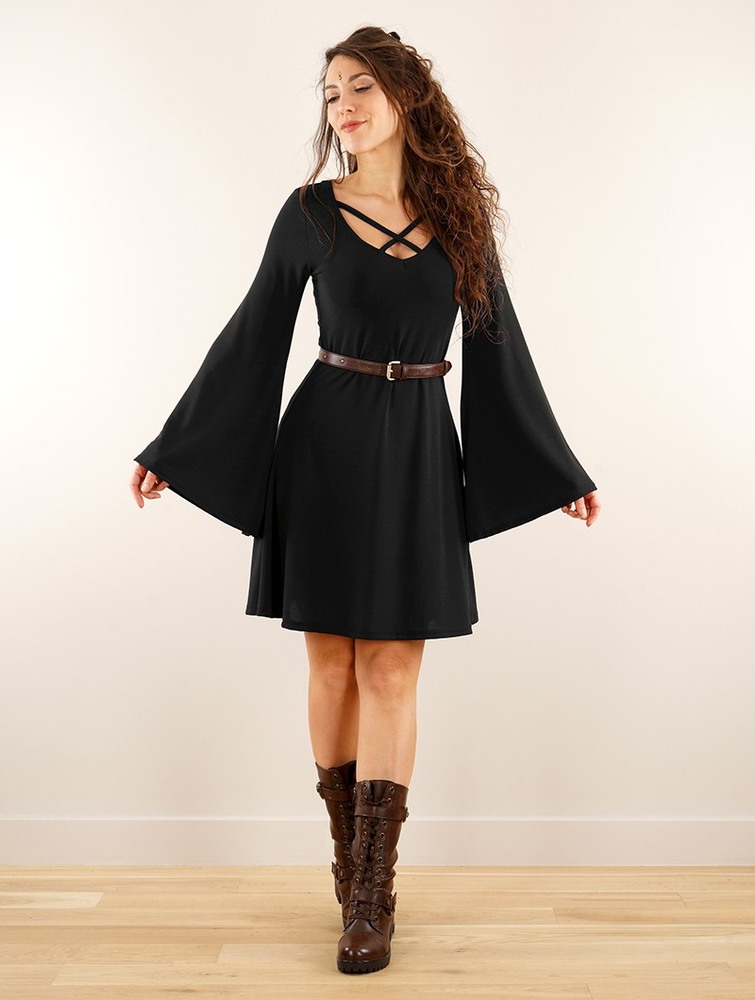 Toonzshop Black Moon Reversible Flared Long Sleeve Dress Klänning Dam Svarta | BTFYM-5931