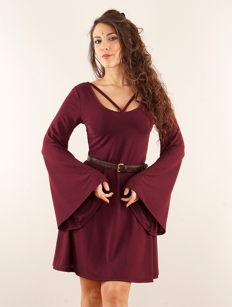 Toonzshop Black Moon Reversible Flared Long Sleeve Dress Klänning Dam Wine | MUCXA-6258