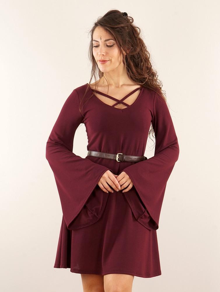 Toonzshop Black Moon Reversible Flared Long Sleeve Dress Klänning Dam Wine | MUCXA-6258